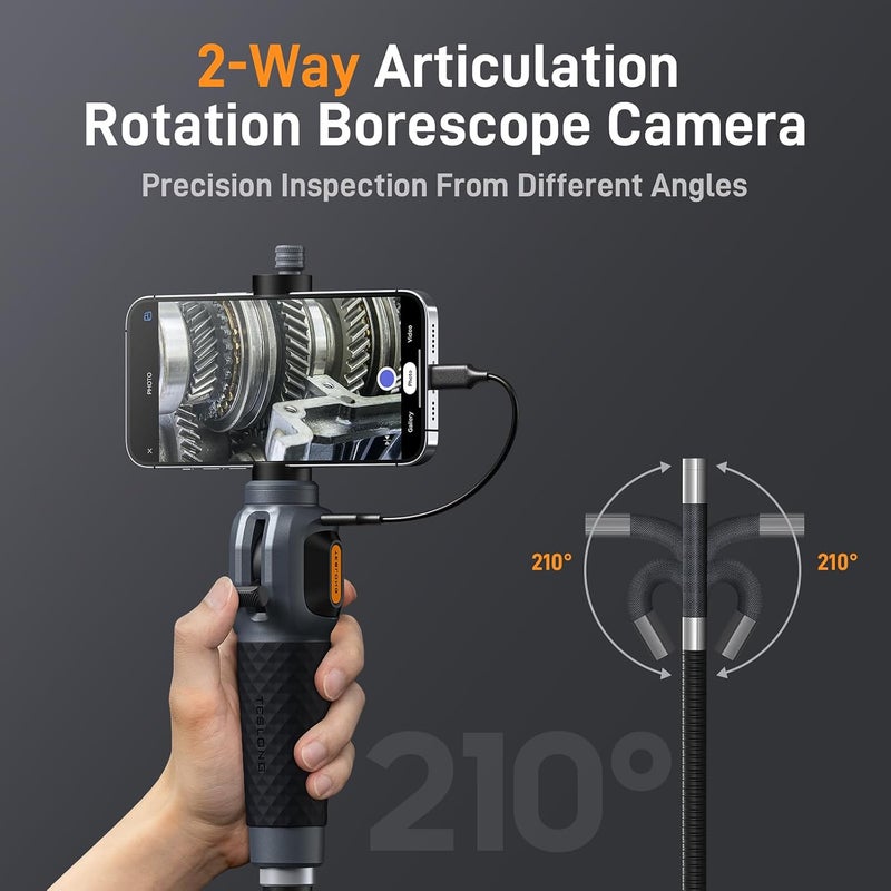 Teslong Two-Way Articulating Borescope with Light, USB-C Endoscope Inspection Camera with 5FT Semi-Rigid Probe, Flexible Snake Scope for Home Repair, Automotive, Compatible with iPhone 15/16 & Android - Image 2